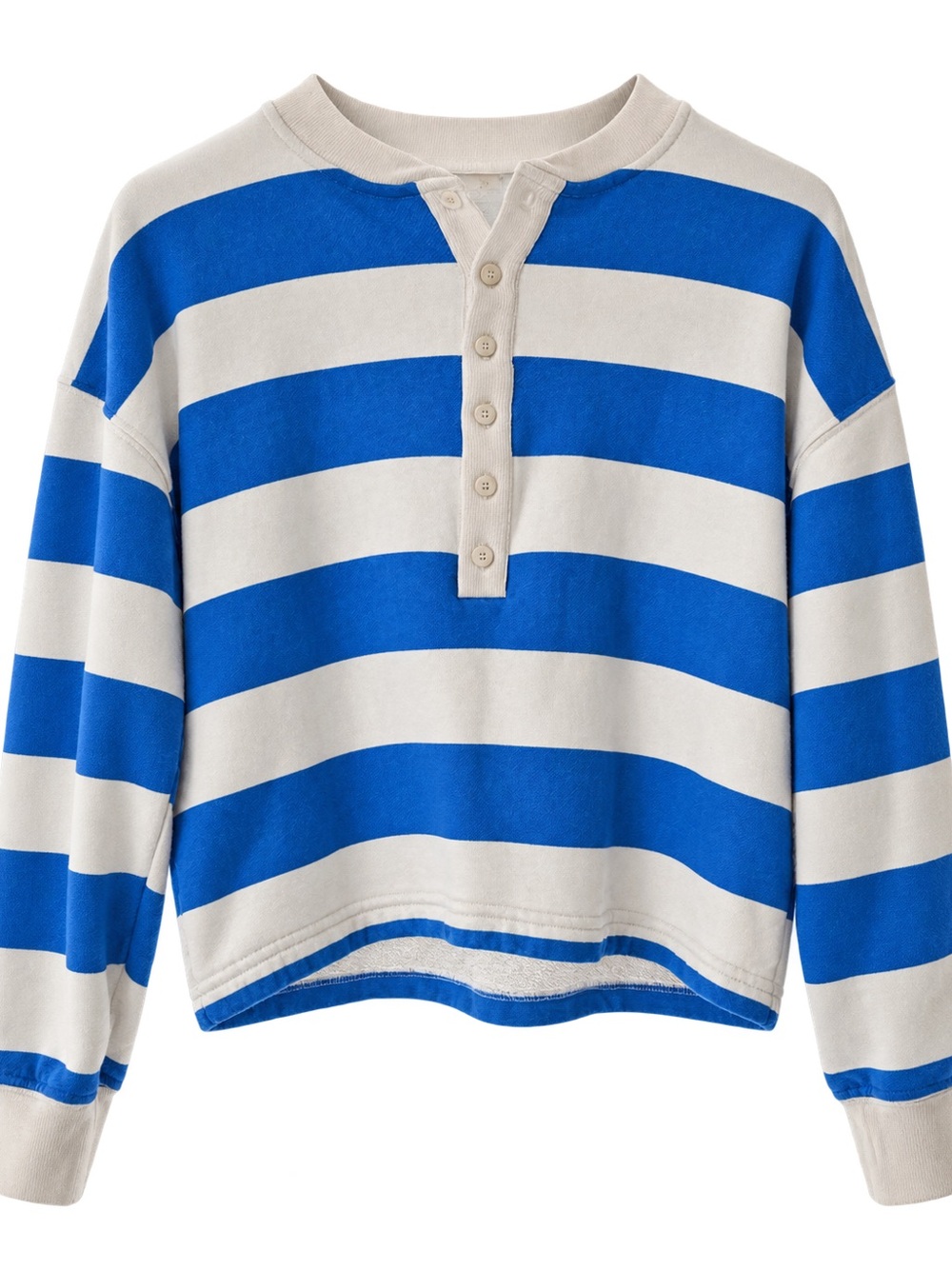 78 & Sunny Blue & White Striped Cropped Henley Sweatshirt- Medium